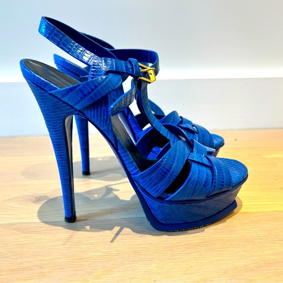 Yves Saint Laurent Tribute 75 | Blue Embossed Crocodile | Size 35 - Picture 1 of 8